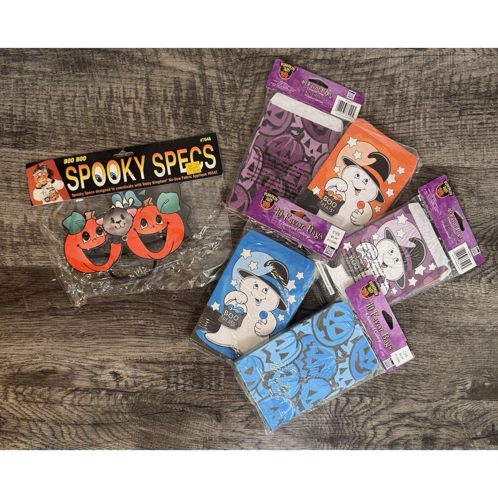Vintage Halloween Party Favor Bags 160+ & Pair Spooky Specs Boo Treats Pumpkin